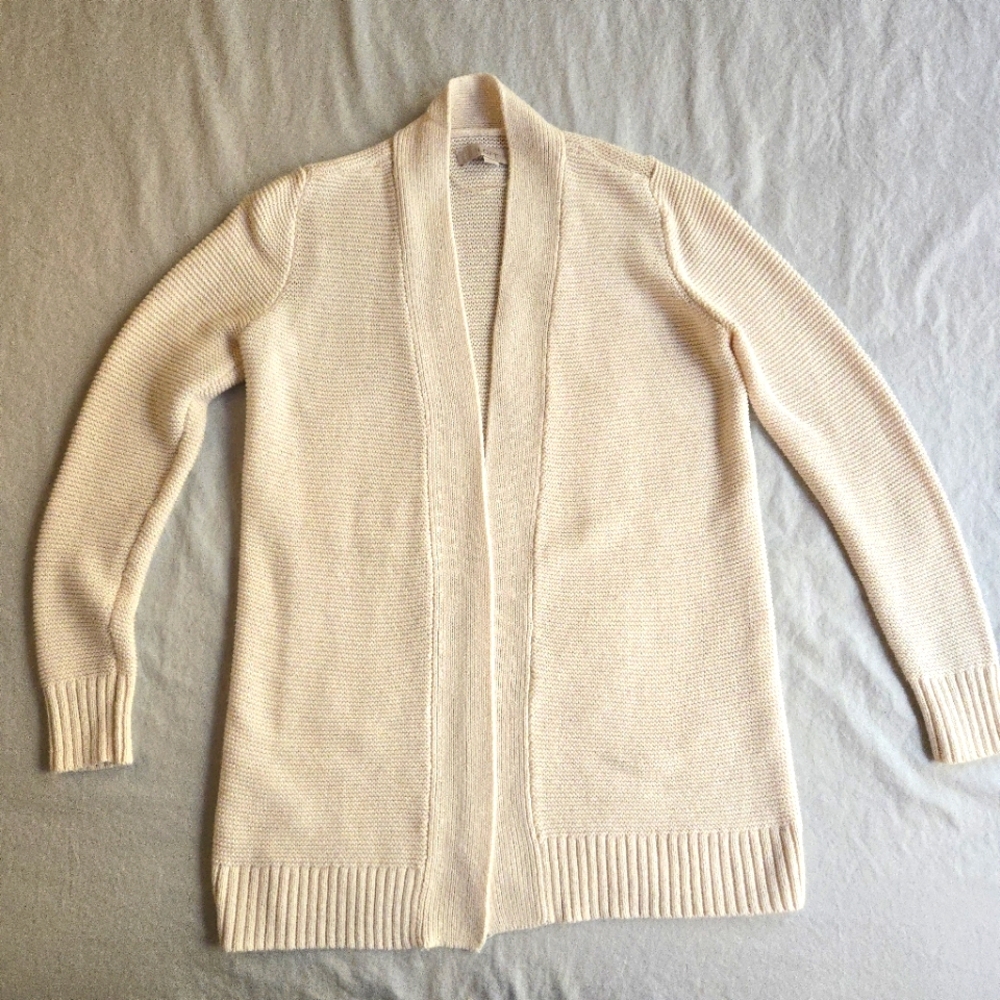 LOFT Cream Ivory Knit Open Front Cardigan Cotton Blend